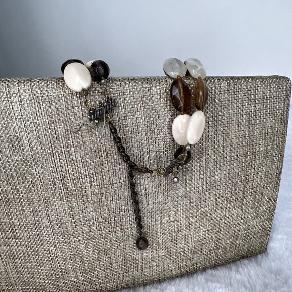 Vintage Fashion Jewelry Necklace Beaded Layered Brown White - Picture 9 of 13